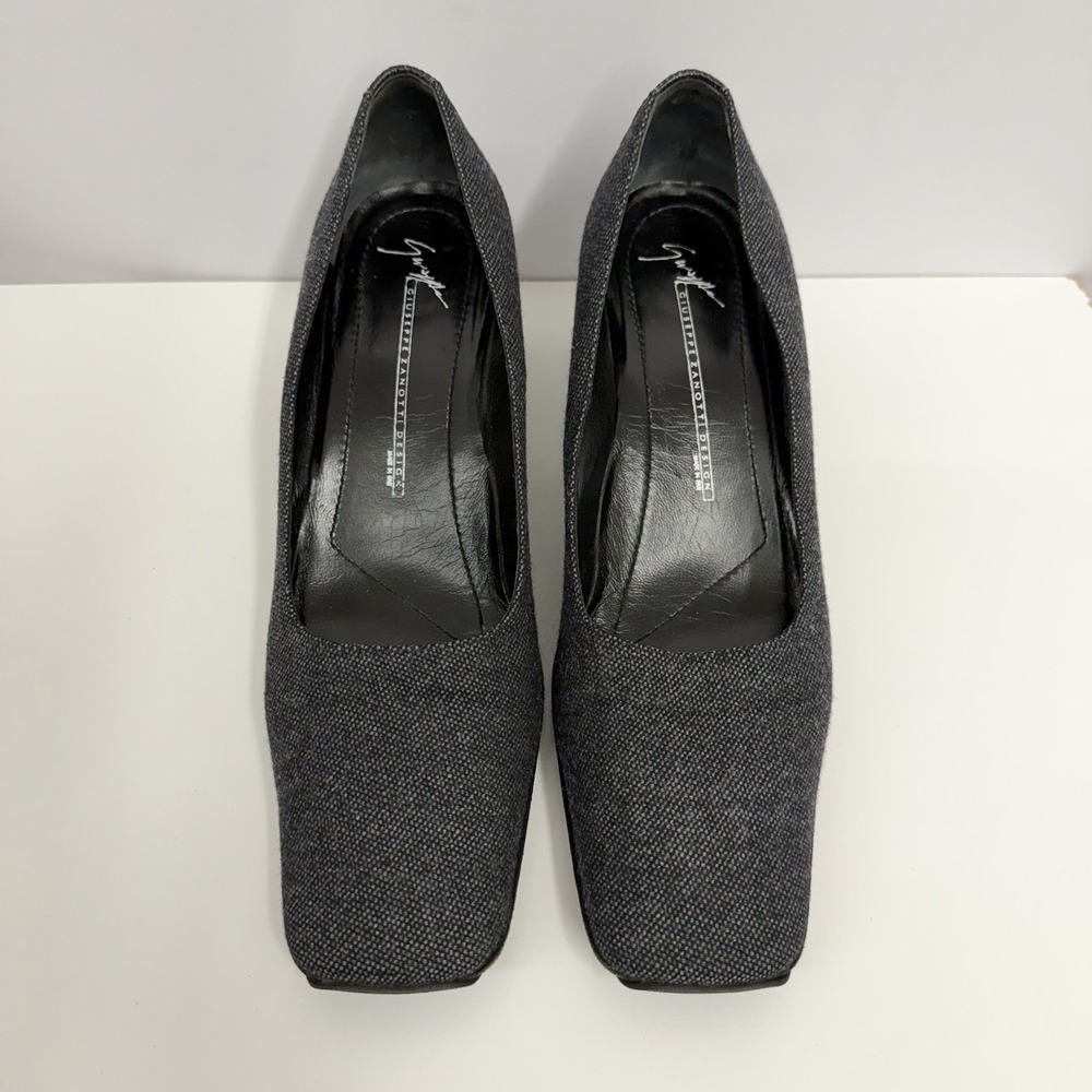 Vintage Giuseppe Zanotti Pumps Shoes Heather Charcoal Gray Wool Size 37 1/2 AA - Picture 4 of 8